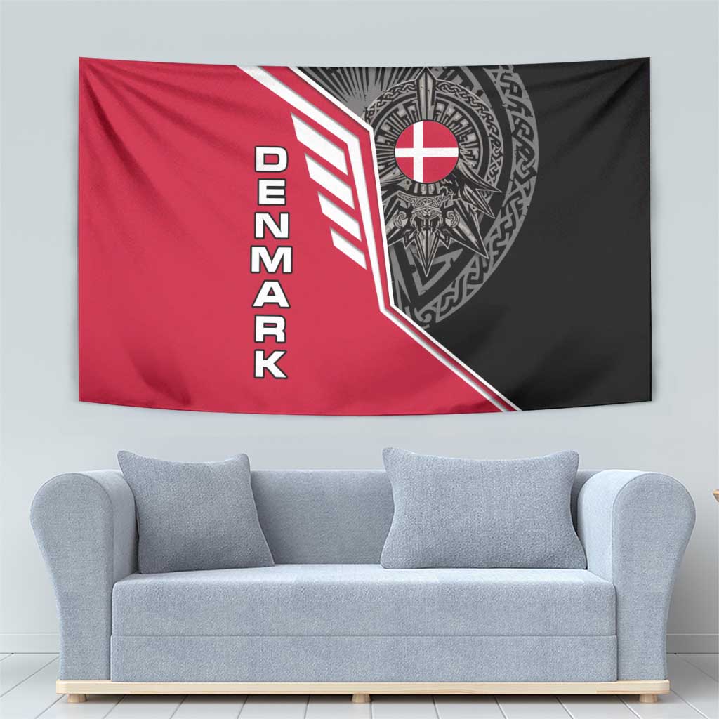 Denmark Flag Tapestry with Viking Rune Pattern and Nordic Crest Design - Wonder Print Shop