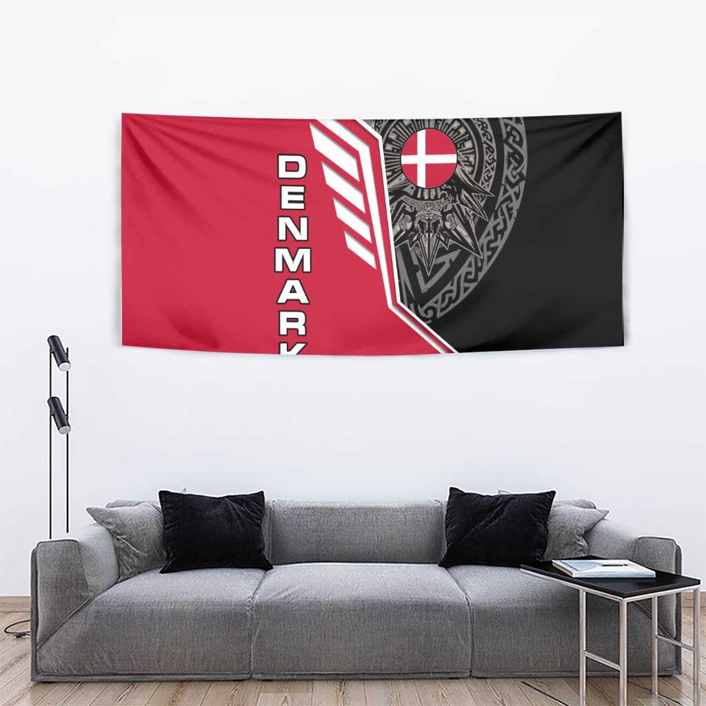 Denmark Flag Tapestry with Viking Rune Pattern and Nordic Crest Design - Wonder Print Shop