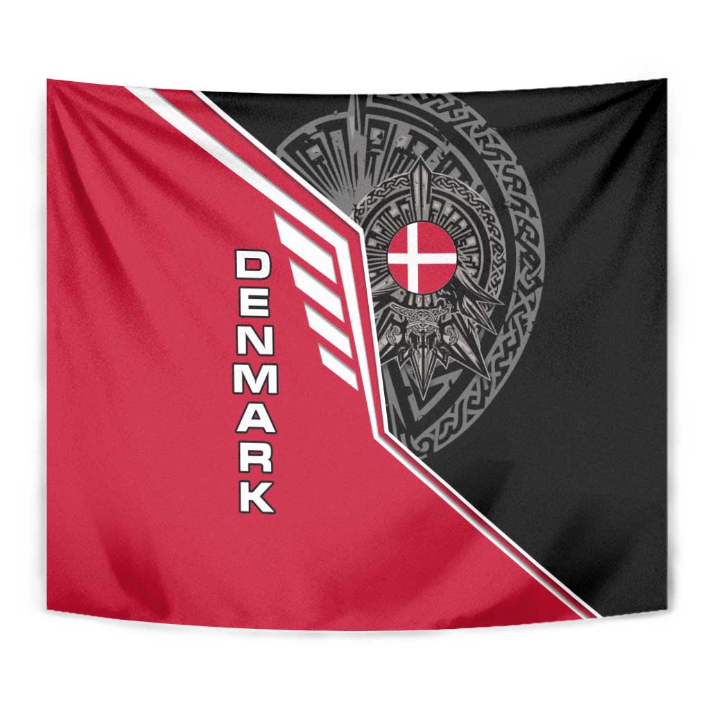 Denmark Flag Tapestry with Viking Rune Pattern and Nordic Crest Design - Wonder Print Shop