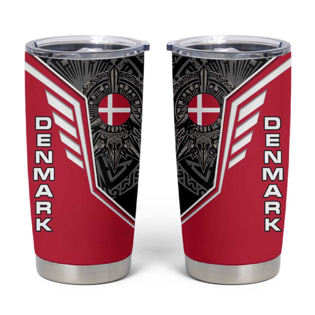 Denmark Flag Tumbler Cup with Viking Rune Pattern and Nordic Crest Design - Wonder Print Shop