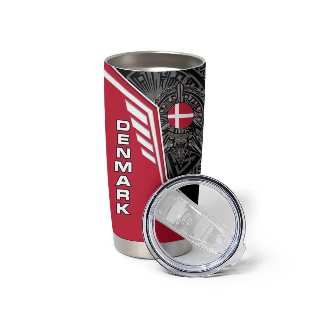 Denmark Flag Tumbler Cup with Viking Rune Pattern and Nordic Crest Design - Wonder Print Shop