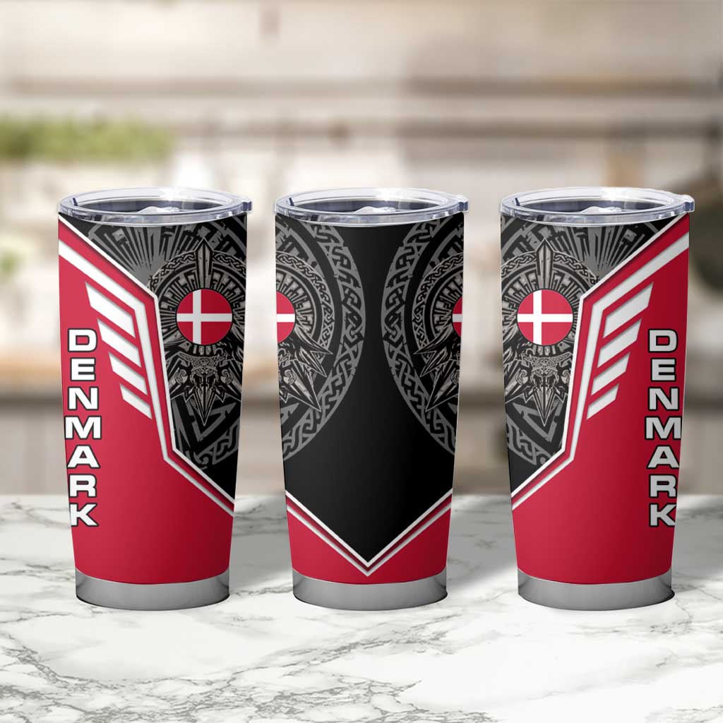 Denmark Flag Tumbler Cup with Viking Rune Pattern and Nordic Crest Design - Wonder Print Shop