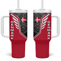 Denmark Flag Tumbler With Handle with Viking Rune Pattern and Nordic Crest Design - Wonder Print Shop