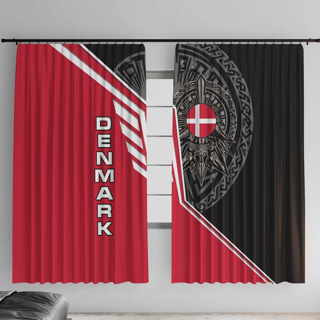 Denmark Flag Window Curtain with Viking Rune Pattern and Nordic Crest Design - Wonder Print Shop