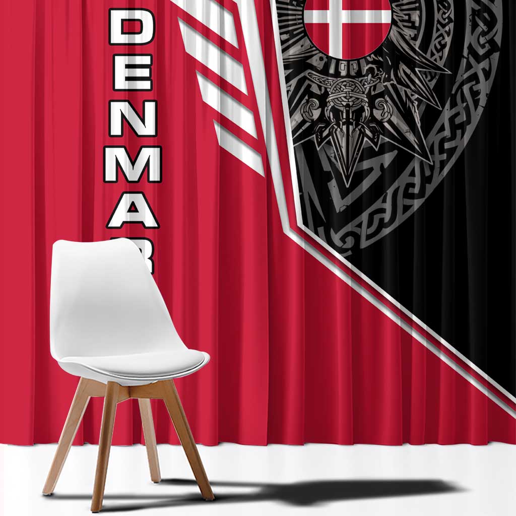 Denmark Flag Window Curtain with Viking Rune Pattern and Nordic Crest Design - Wonder Print Shop