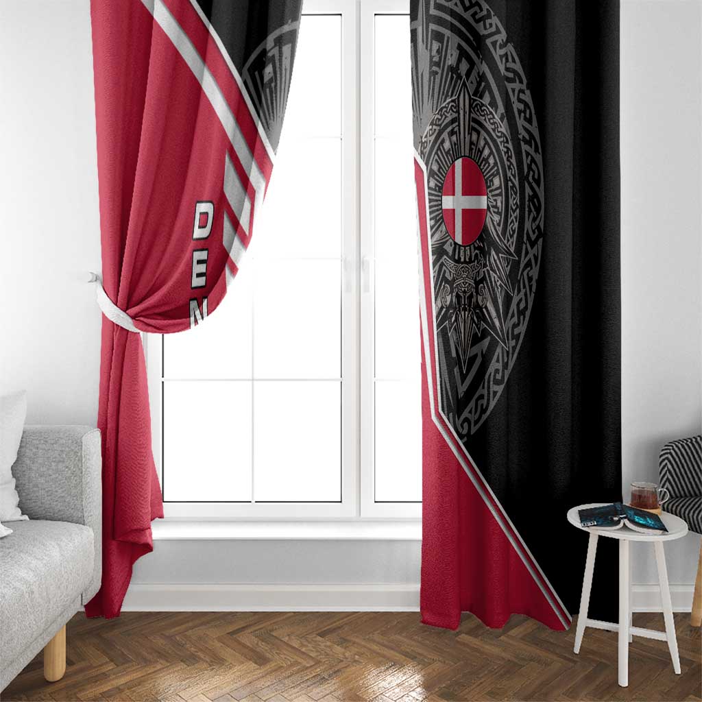 Denmark Flag Window Curtain with Viking Rune Pattern and Nordic Crest Design - Wonder Print Shop