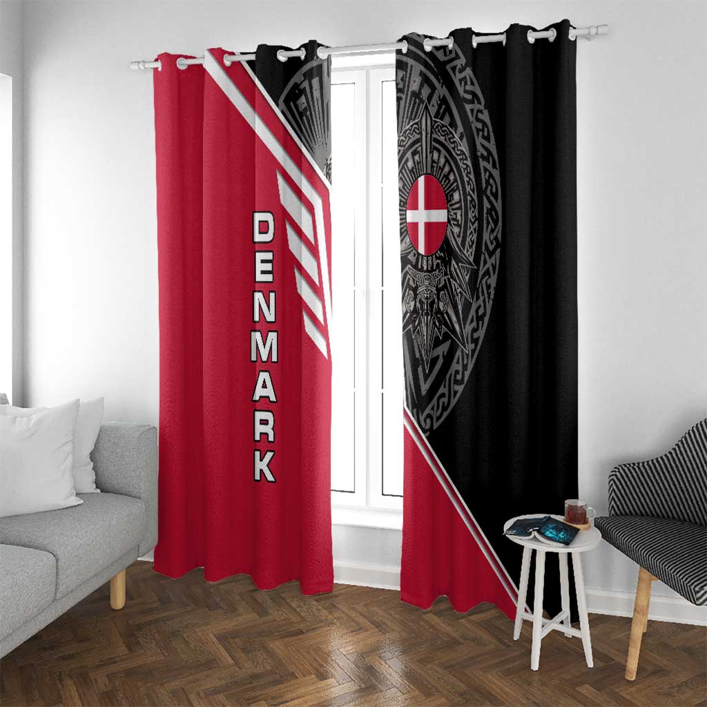 Denmark Flag Window Curtain with Viking Rune Pattern and Nordic Crest Design - Wonder Print Shop