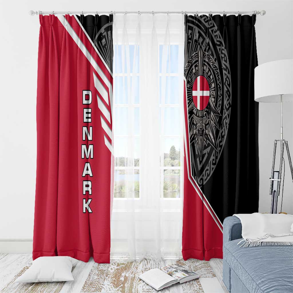 Denmark Flag Window Curtain with Viking Rune Pattern and Nordic Crest Design - Wonder Print Shop