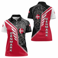 Denmark Flag Women Polo Shirt with Viking Rune Pattern and Nordic Crest Design - Wonder Print Shop