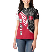 Denmark Flag Women Polo Shirt with Viking Rune Pattern and Nordic Crest Design - Wonder Print Shop