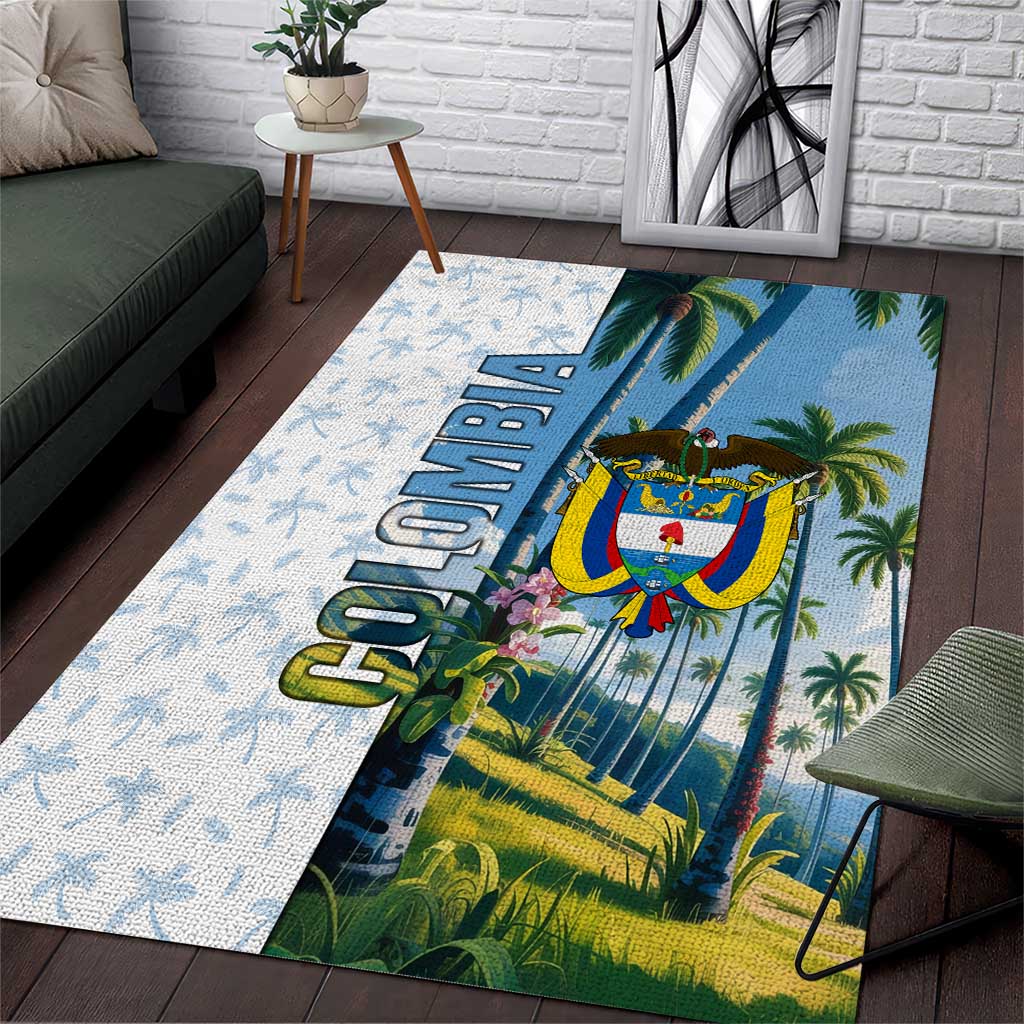 Colombia Palm Tree Landscape Area Rug with Tropical Flowers and Blue Sky Design - Wonder Print Shop