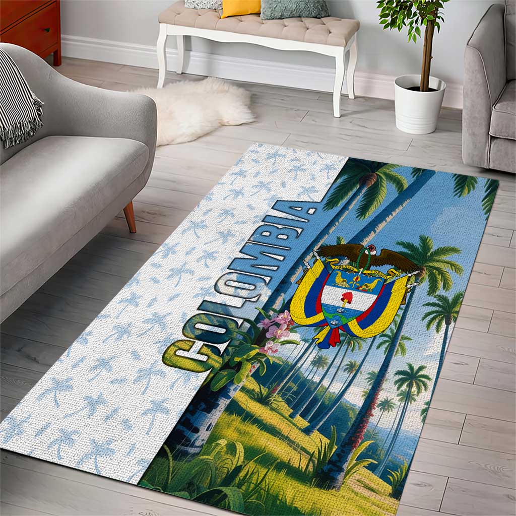 Colombia Palm Tree Landscape Area Rug with Tropical Flowers and Blue Sky Design - Wonder Print Shop