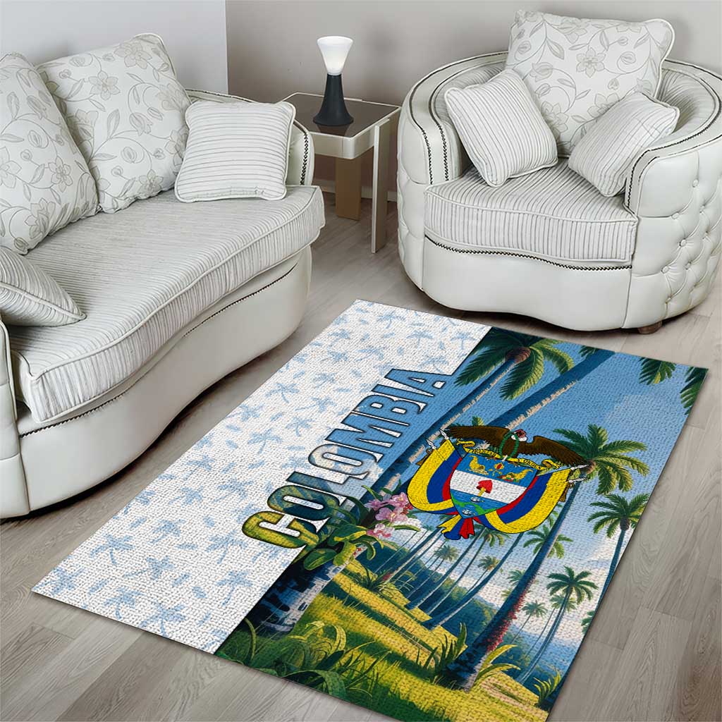 Colombia Palm Tree Landscape Area Rug with Tropical Flowers and Blue Sky Design - Wonder Print Shop
