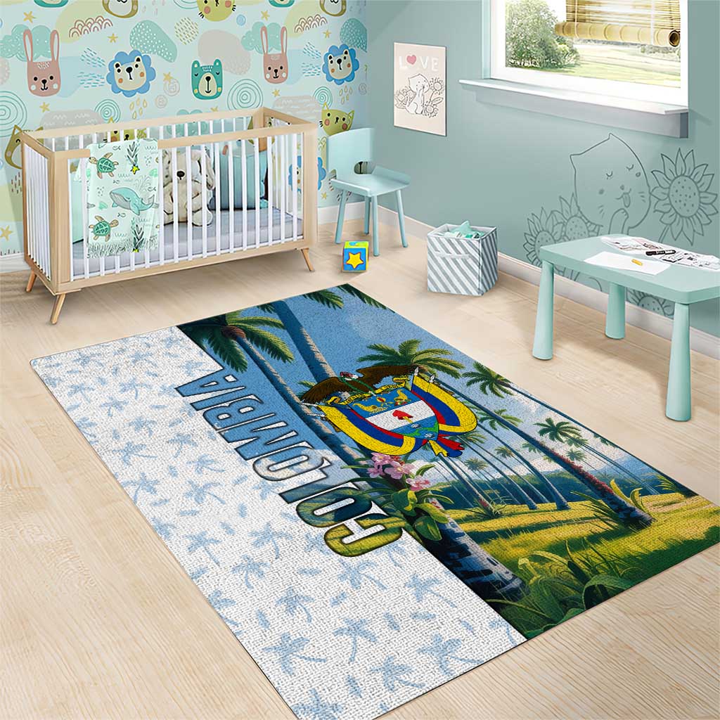 Colombia Palm Tree Landscape Area Rug with Tropical Flowers and Blue Sky Design - Wonder Print Shop