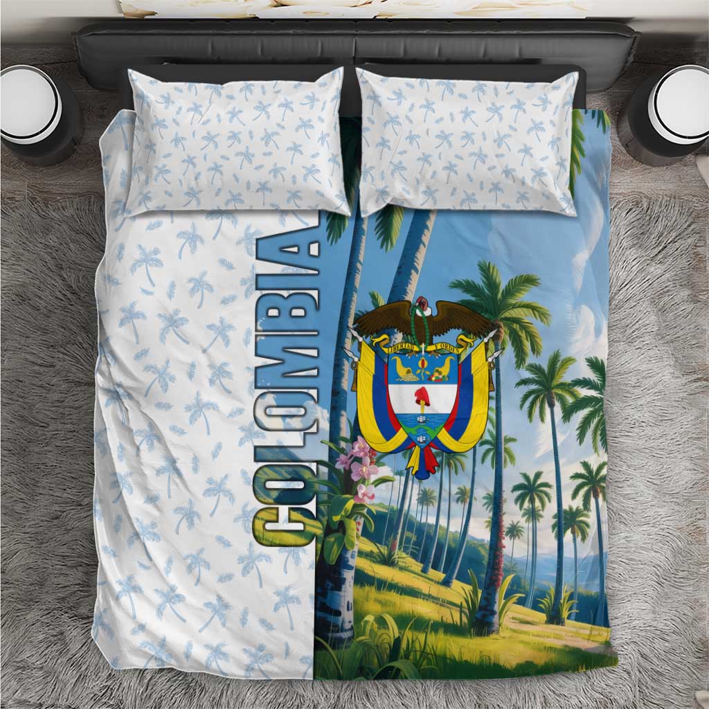 Colombia Palm Tree Landscape Bedding Set with Tropical Flowers and Blue Sky Design - Wonder Print Shop