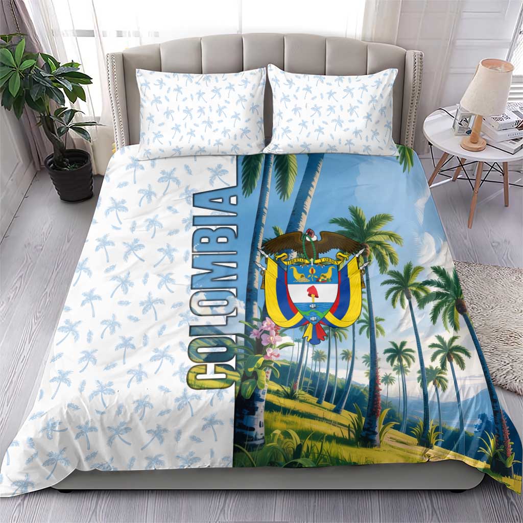 Colombia Palm Tree Landscape Bedding Set with Tropical Flowers and Blue Sky Design - Wonder Print Shop