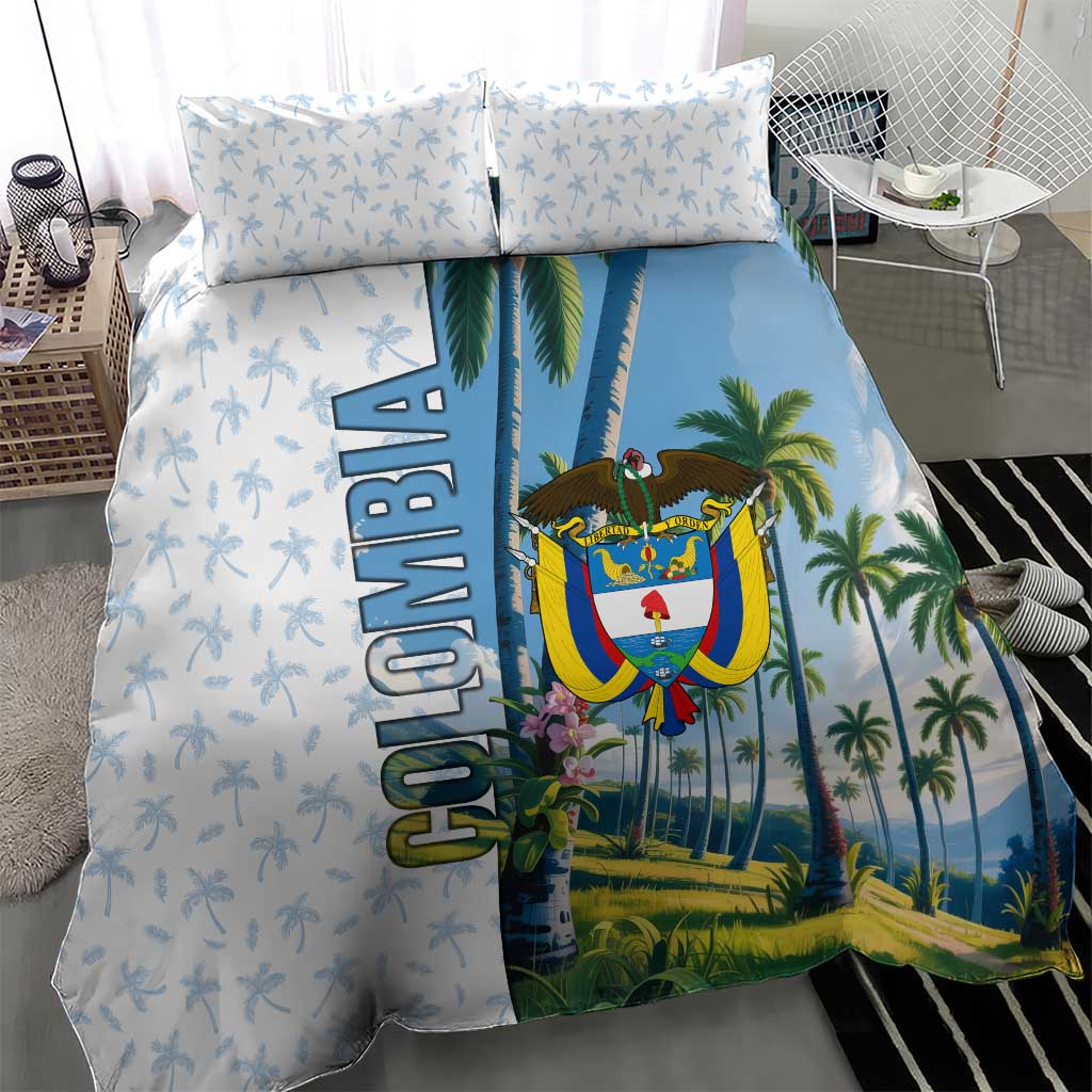 Colombia Palm Tree Landscape Bedding Set with Tropical Flowers and Blue Sky Design - Wonder Print Shop