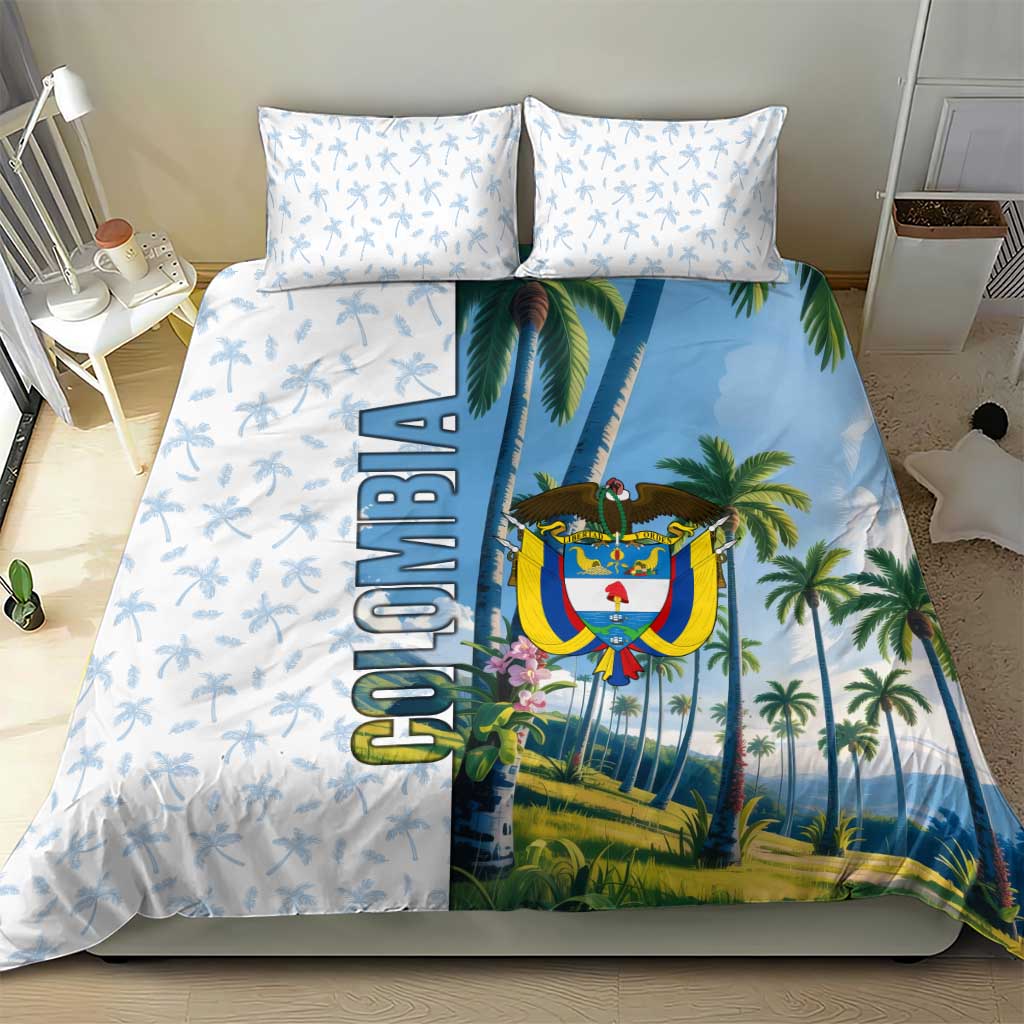 Colombia Palm Tree Landscape Bedding Set with Tropical Flowers and Blue Sky Design - Wonder Print Shop