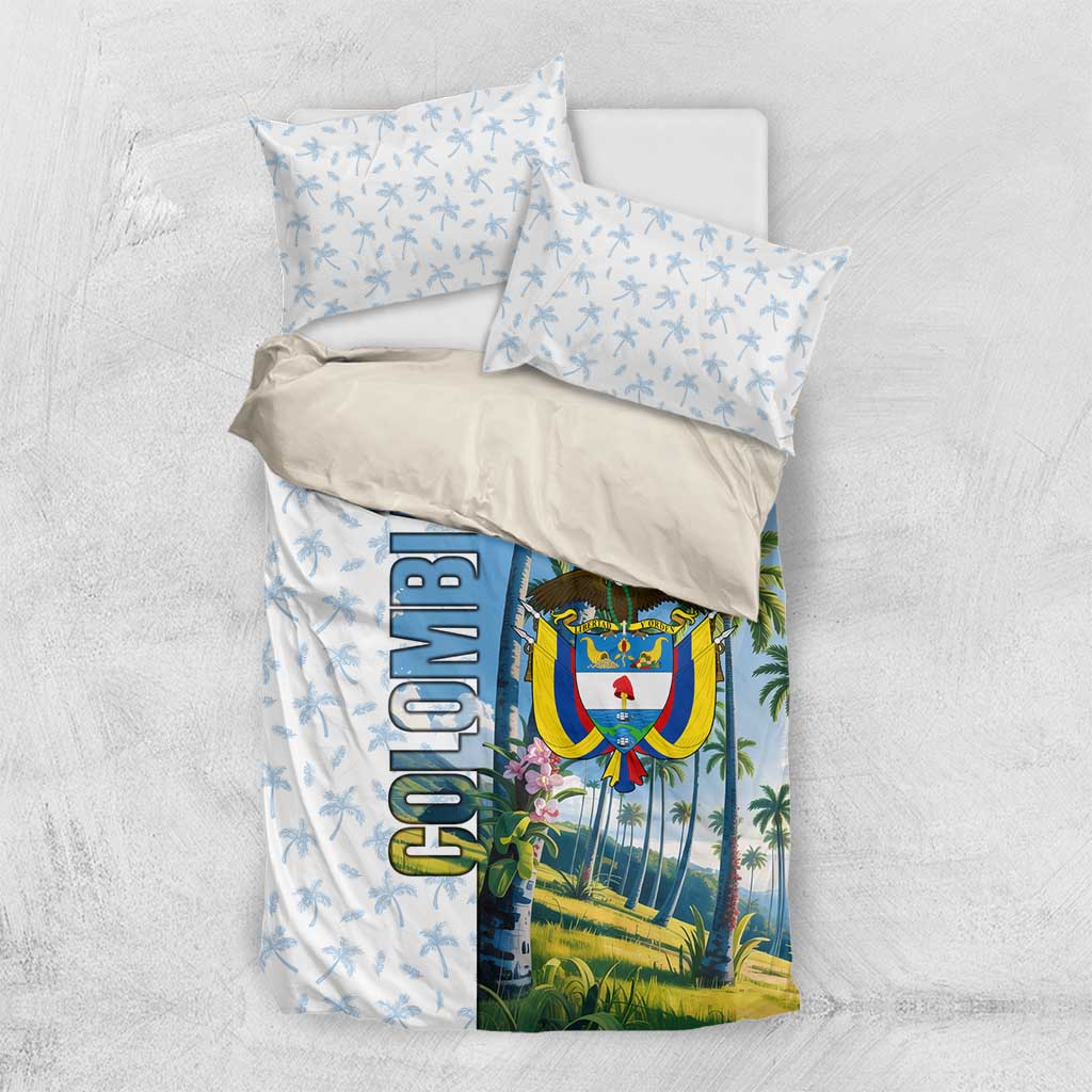 Colombia Palm Tree Landscape Bedding Set with Tropical Flowers and Blue Sky Design - Wonder Print Shop