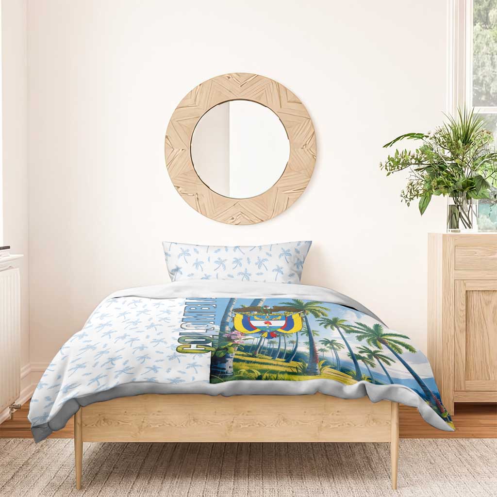 Colombia Palm Tree Landscape Bedding Set with Tropical Flowers and Blue Sky Design - Wonder Print Shop