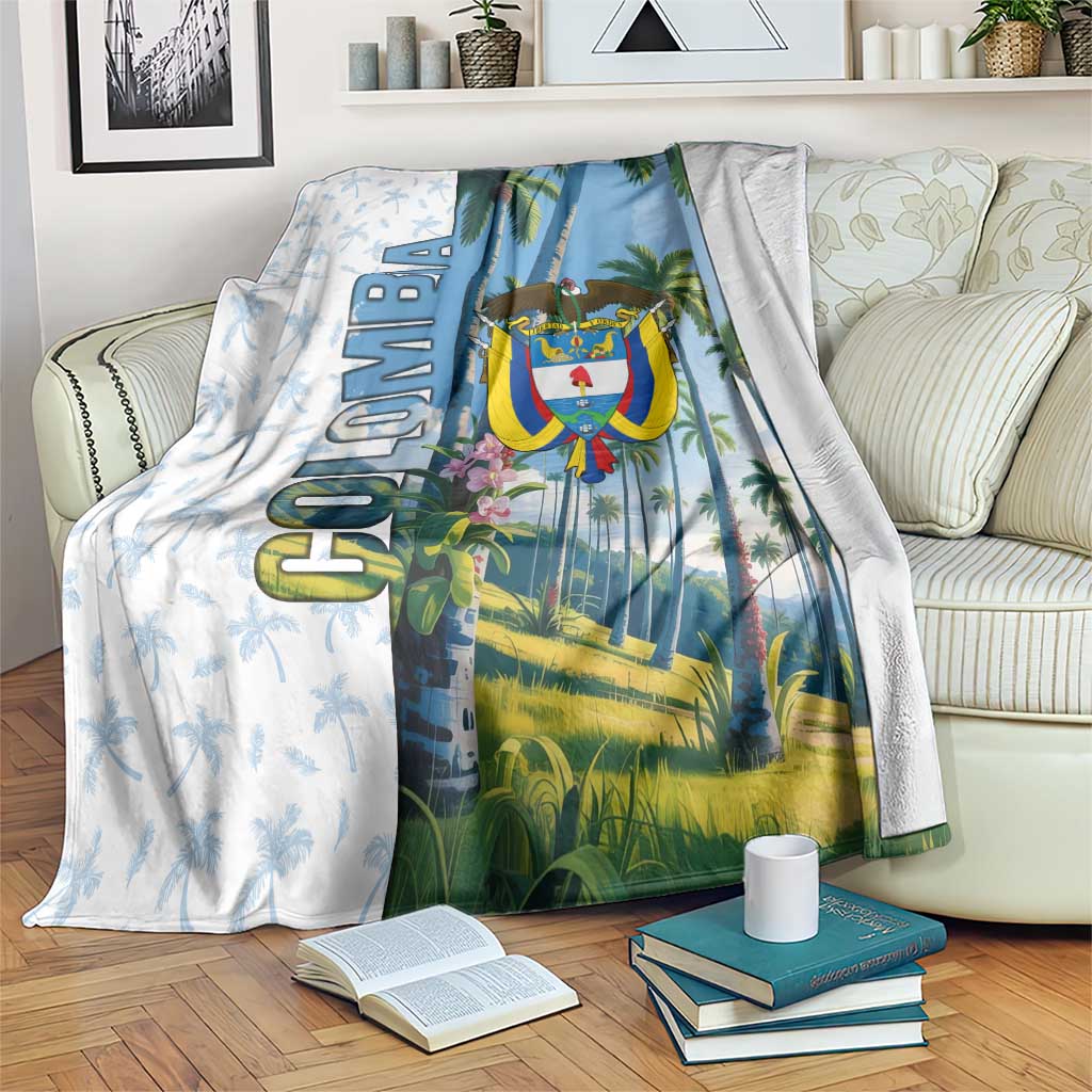 Colombia Palm Tree Landscape Blanket with Tropical Flowers and Blue Sky Design - Wonder Print Shop