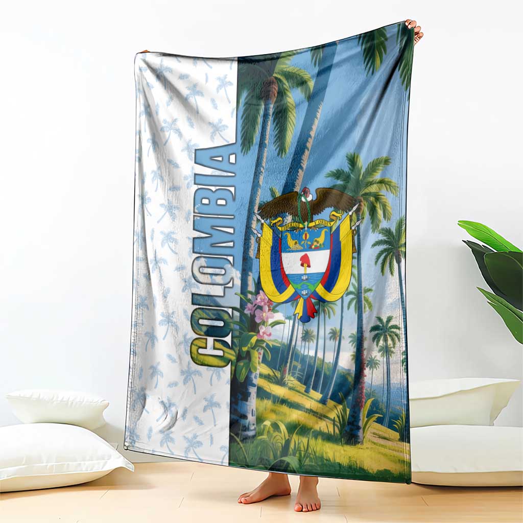 Colombia Palm Tree Landscape Blanket with Tropical Flowers and Blue Sky Design - Wonder Print Shop