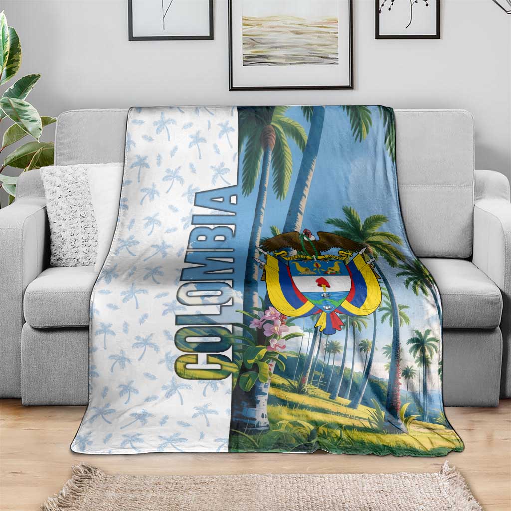 Colombia Palm Tree Landscape Blanket with Tropical Flowers and Blue Sky Design - Wonder Print Shop
