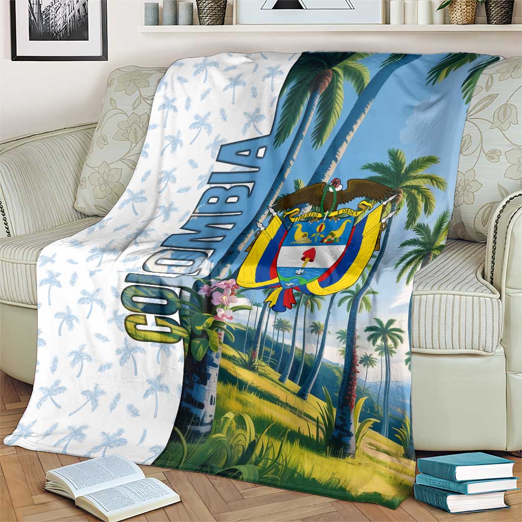 Colombia Palm Tree Landscape Blanket with Tropical Flowers and Blue Sky Design - Wonder Print Shop