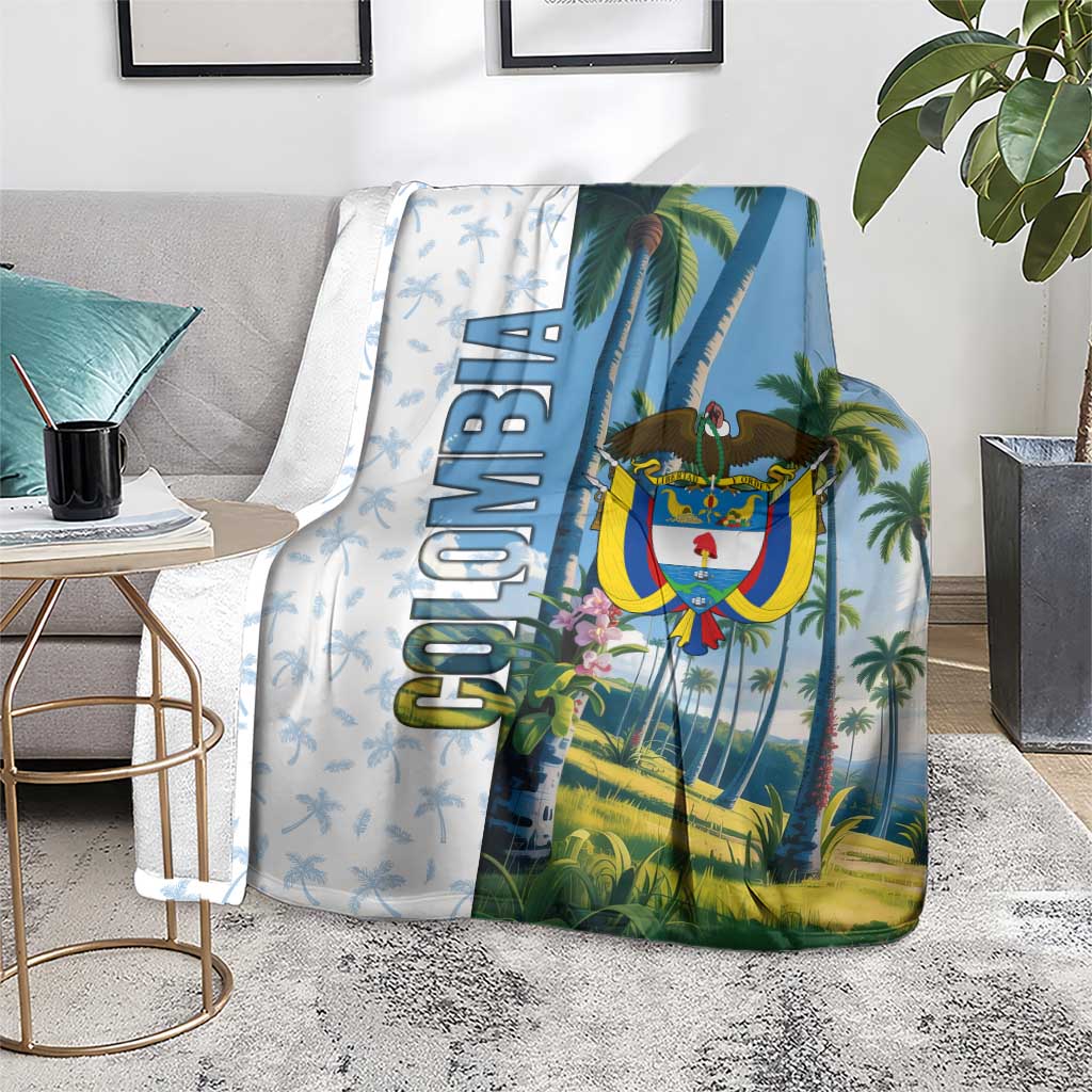 Colombia Palm Tree Landscape Blanket with Tropical Flowers and Blue Sky Design - Wonder Print Shop