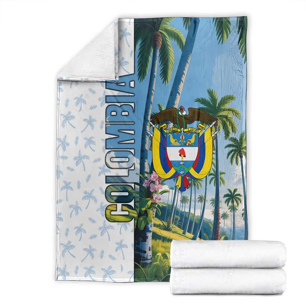 Colombia Palm Tree Landscape Blanket with Tropical Flowers and Blue Sky Design - Wonder Print Shop