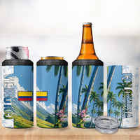 Colombia Palm Tree Landscape 4 in 1 Can Cooler Tumbler with Tropical Flowers and Blue Sky Design - Wonder Print Shop