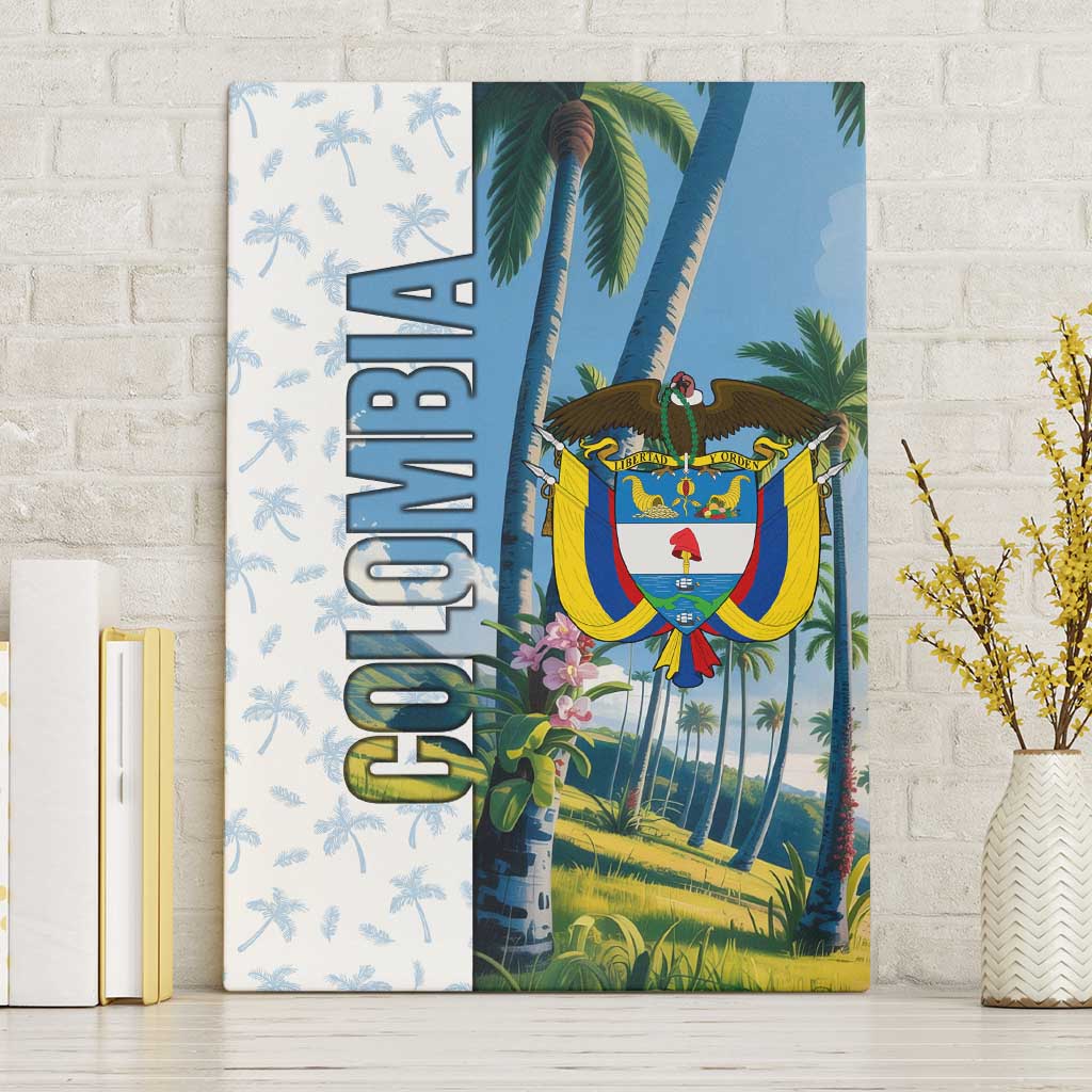 Colombia Palm Tree Landscape Canvas Wall Art with Tropical Flowers and Blue Sky Design - Wonder Print Shop
