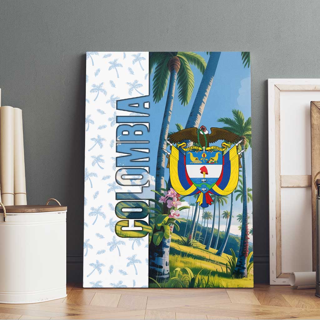 Colombia Palm Tree Landscape Canvas Wall Art with Tropical Flowers and Blue Sky Design - Wonder Print Shop