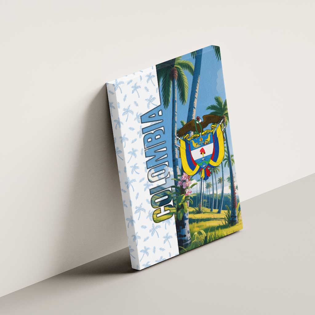 Colombia Palm Tree Landscape Canvas Wall Art with Tropical Flowers and Blue Sky Design - Wonder Print Shop