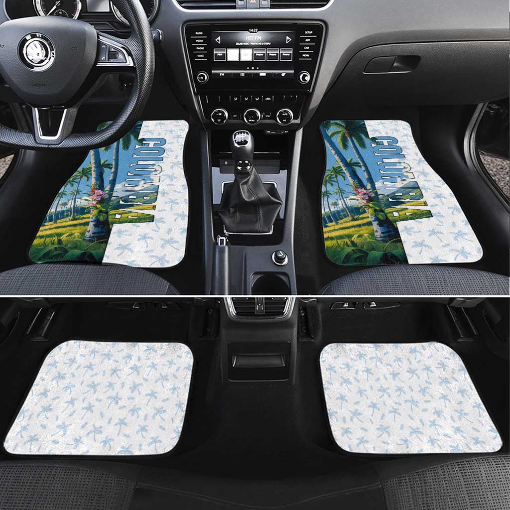 Colombia Palm Tree Landscape Car Mats with Tropical Flowers and Blue Sky Design - Wonder Print Shop