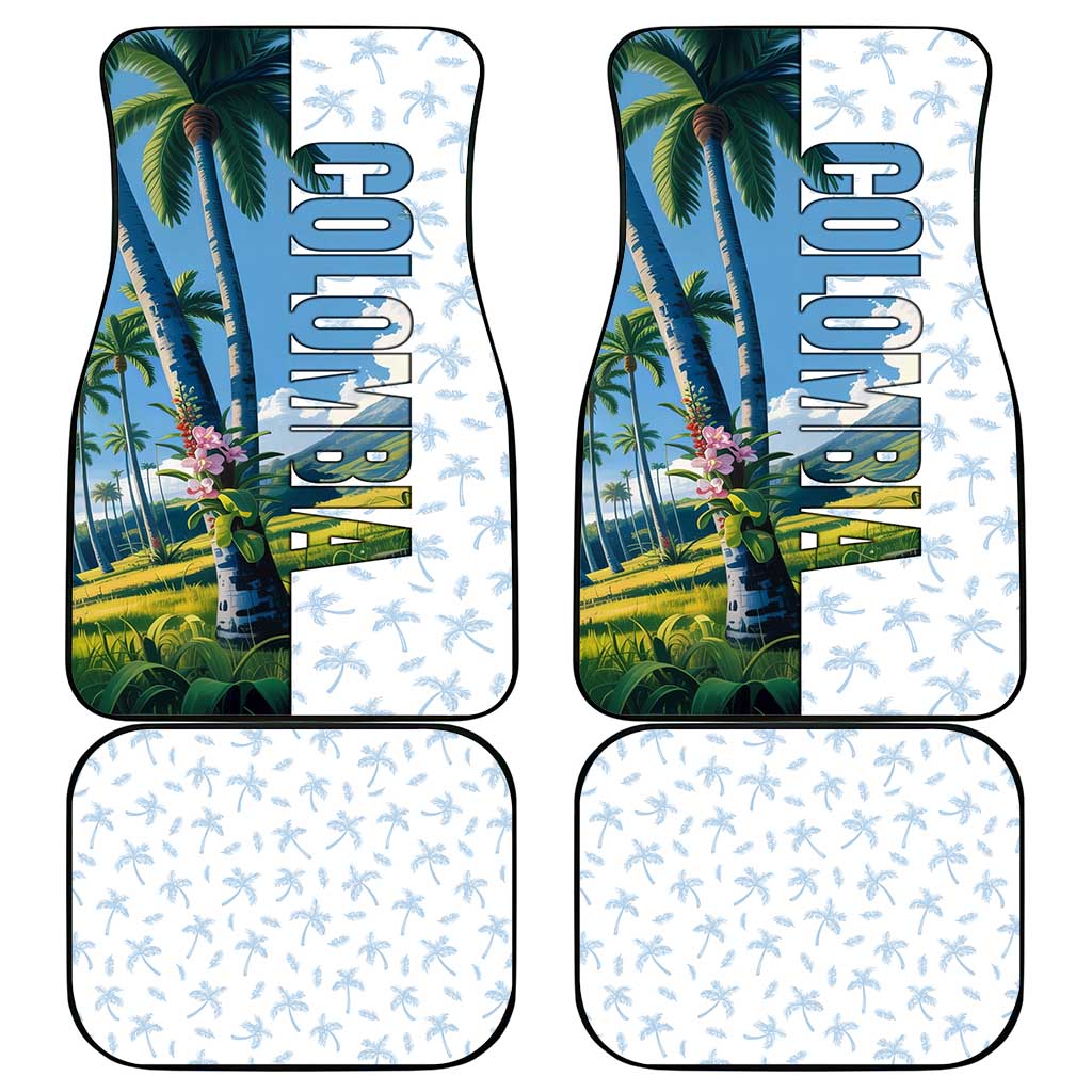 Colombia Palm Tree Landscape Car Mats with Tropical Flowers and Blue Sky Design - Wonder Print Shop