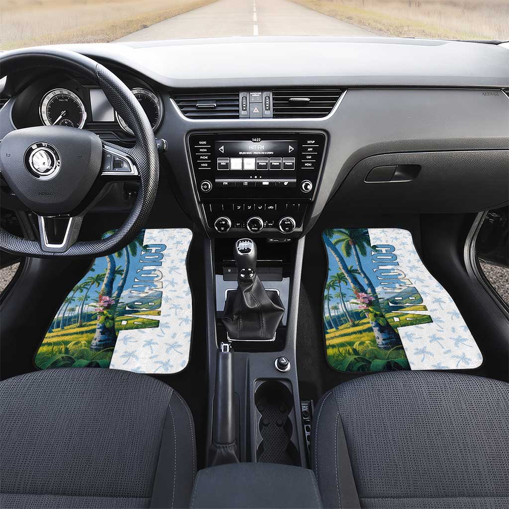 Colombia Palm Tree Landscape Car Mats with Tropical Flowers and Blue Sky Design - Wonder Print Shop