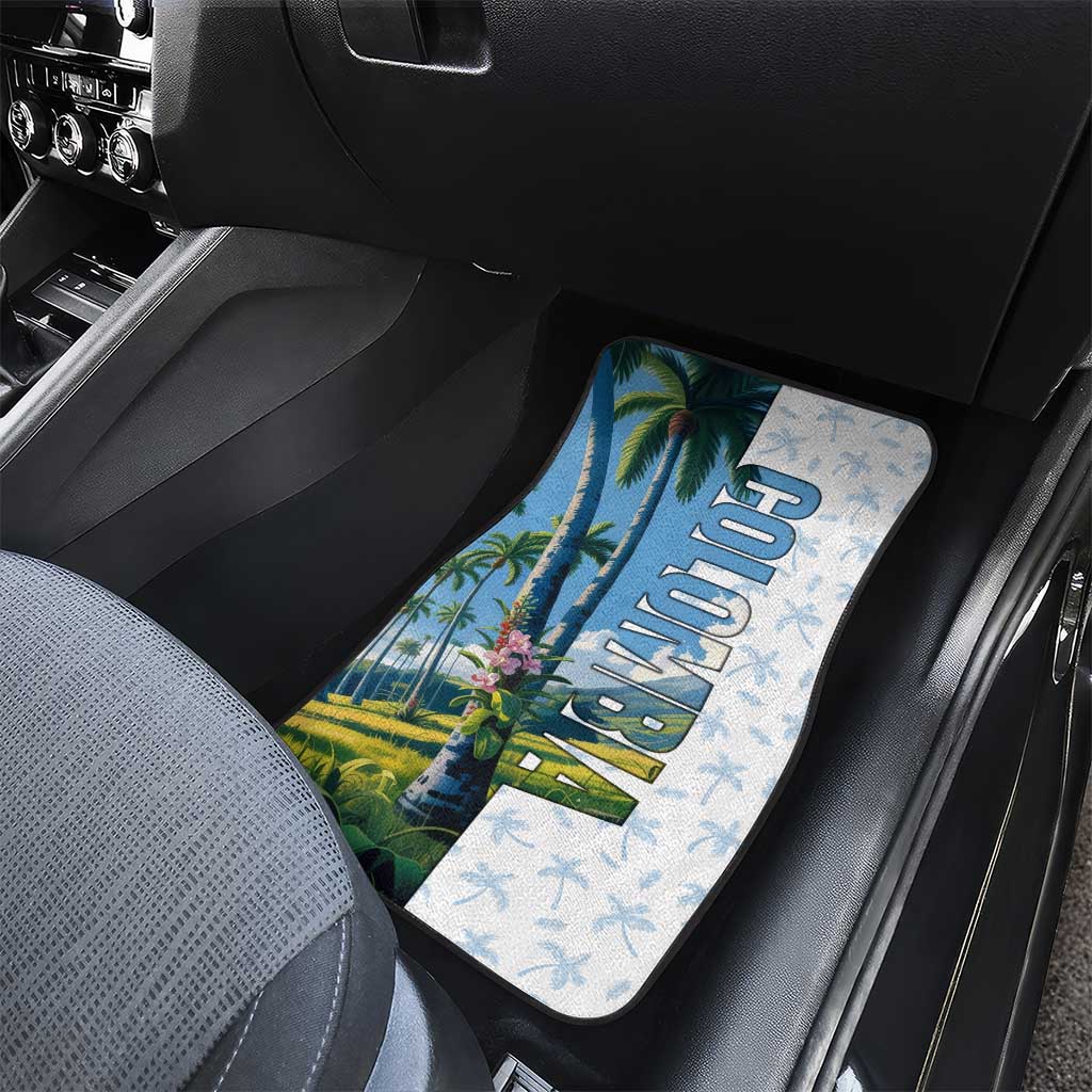 Colombia Palm Tree Landscape Car Mats with Tropical Flowers and Blue Sky Design - Wonder Print Shop