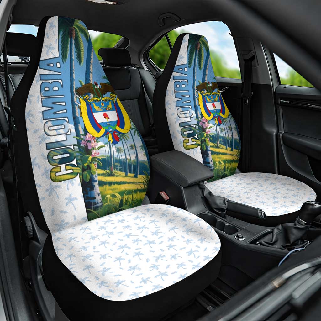 Colombia Palm Tree Landscape Car Seat Cover with Tropical Flowers and Blue Sky Design - Wonder Print Shop