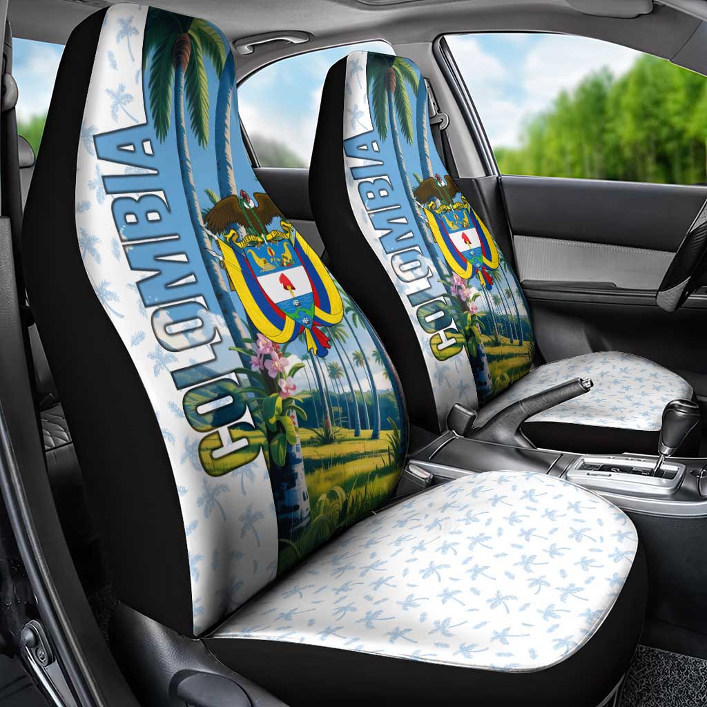Colombia Palm Tree Landscape Car Seat Cover with Tropical Flowers and Blue Sky Design - Wonder Print Shop