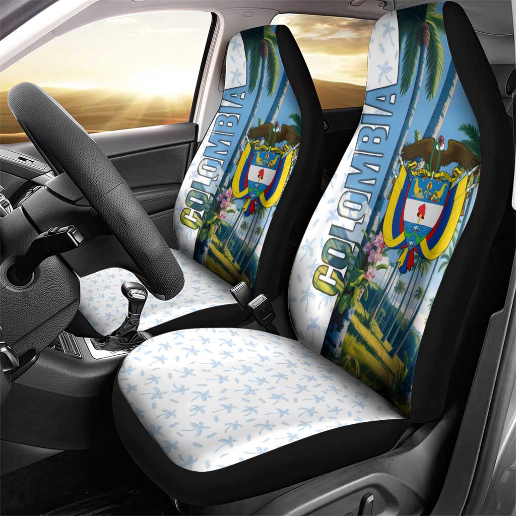 Colombia Palm Tree Landscape Car Seat Cover with Tropical Flowers and Blue Sky Design - Wonder Print Shop