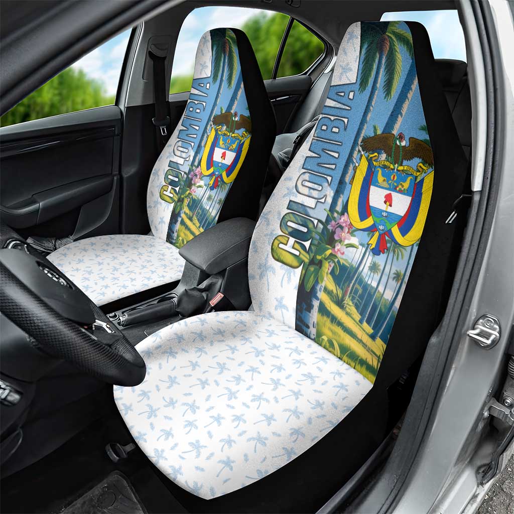 Colombia Palm Tree Landscape Car Seat Cover with Tropical Flowers and Blue Sky Design - Wonder Print Shop