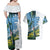Colombia Palm Tree Landscape Couples Matching Off Shoulder Maxi Dress and Hawaiian Shirt with Tropical Flowers and Blue Sky Design - Wonder Print Shop