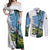 Colombia Palm Tree Landscape Couples Matching Off Shoulder Maxi Dress and Long Sleeve Button Shirt with Tropical Flowers and Blue Sky Design - Wonder Print Shop