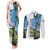 Colombia Palm Tree Landscape Couples Matching Tank Maxi Dress and Long Sleeve Button Shirt with Tropical Flowers and Blue Sky Design - Wonder Print Shop
