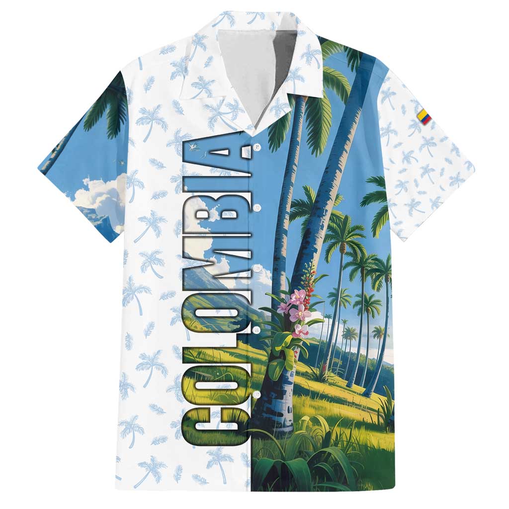 Colombia Palm Tree Landscape Family Matching Long Sleeve Bodycon Dress and Hawaiian Shirt with Tropical Flowers and Blue Sky Design - Wonder Print Shop