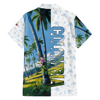 Colombia Palm Tree Landscape Family Matching Long Sleeve Bodycon Dress and Hawaiian Shirt with Tropical Flowers and Blue Sky Design - Wonder Print Shop