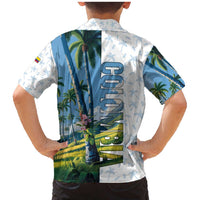 Colombia Palm Tree Landscape Family Matching Mermaid Dress and Hawaiian Shirt with Tropical Flowers and Blue Sky Design - Wonder Print Shop