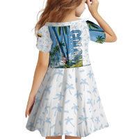 Colombia Palm Tree Landscape Family Matching Off The Shoulder Long Sleeve Dress and Hawaiian Shirt with Tropical Flowers and Blue Sky Design - Wonder Print Shop