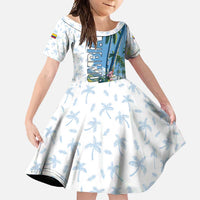 Colombia Palm Tree Landscape Family Matching Off Shoulder Maxi Dress and Hawaiian Shirt with Tropical Flowers and Blue Sky Design - Wonder Print Shop